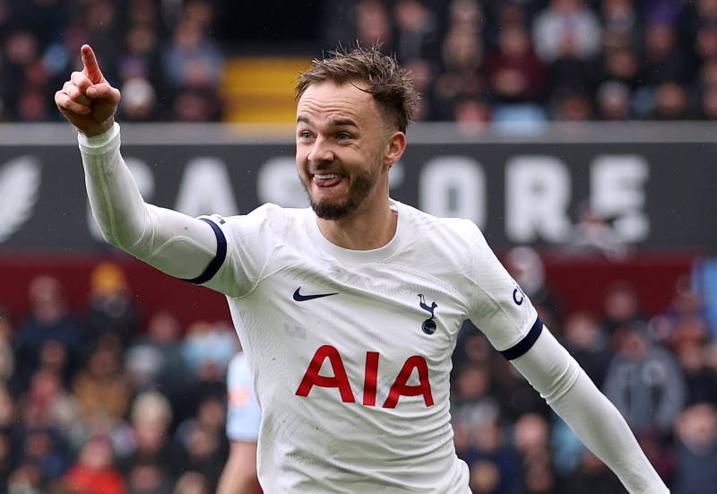 Spurs player James Maddison celebrating